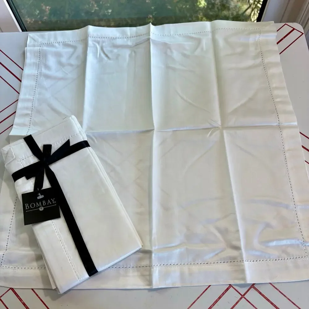 Vintage Bombay Company White Hemstitch Napkins, Set of 4, New Package